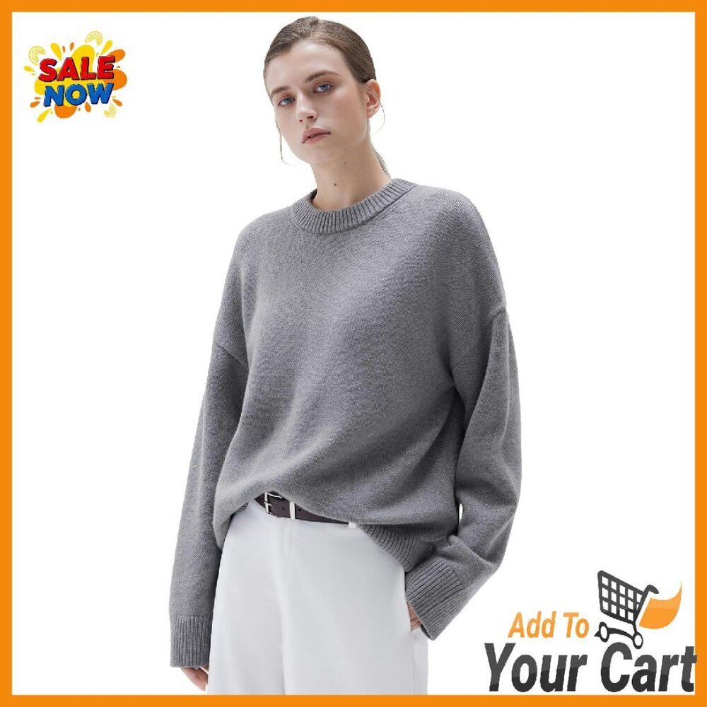 Oversized Cashmere Blend Pullover Sweater Women's Cozy Crewneck